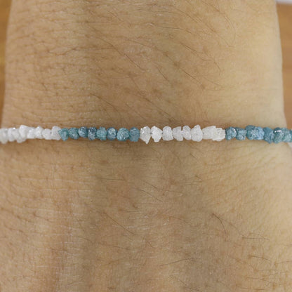 Natural White And Blue Uncut 2-3 mm Diamond Bead Bracelet With Silver Lock