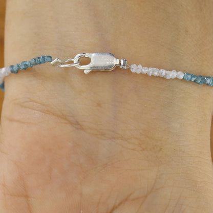 Natural White And Blue Uncut 2-3 mm Diamond Bead Bracelet With Silver Lock