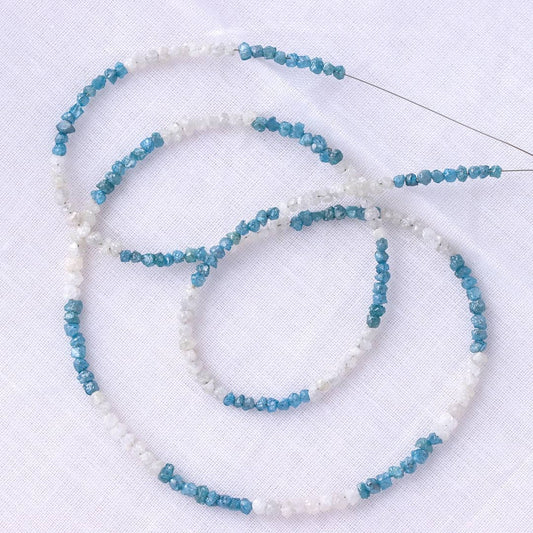 Natural White And Blue Diamond Uncut Raw Beads, 2-3 MM Diamond Necklace, 16-Inch Strand