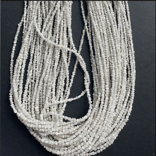 Natural White Diamond Uncut Raw Beads, 3-4 MM Diamond Necklace, 16-Inch Strand| Uncut Diamond Beads