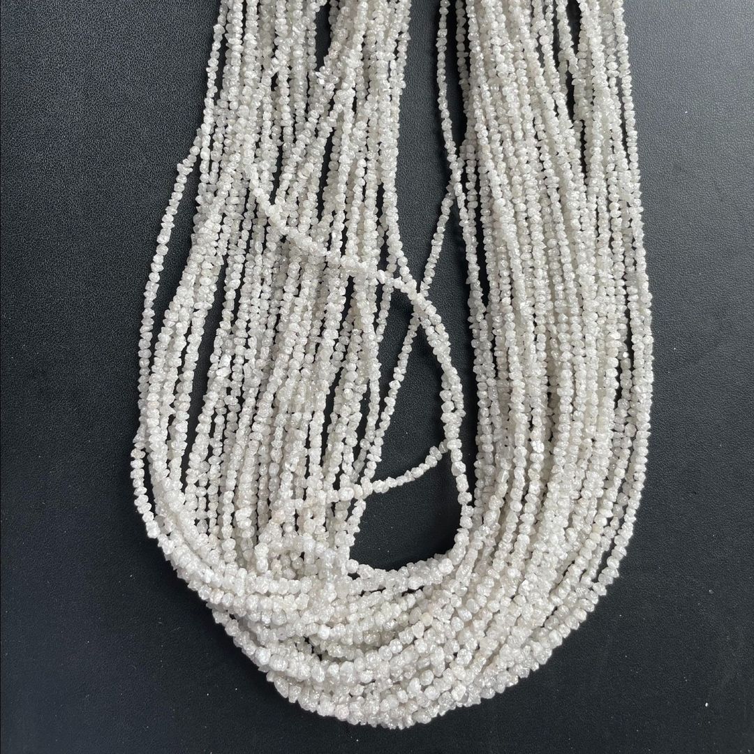 Natural White Diamond Uncut Raw Beads, 3-4 MM Diamond Necklace, 16-Inch Strand| Uncut Diamond Beads