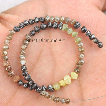 Natural Multi Diamond Uncut Raw Beads, 3-4 MM Diamond Necklace 14 Inch Strand AAA+