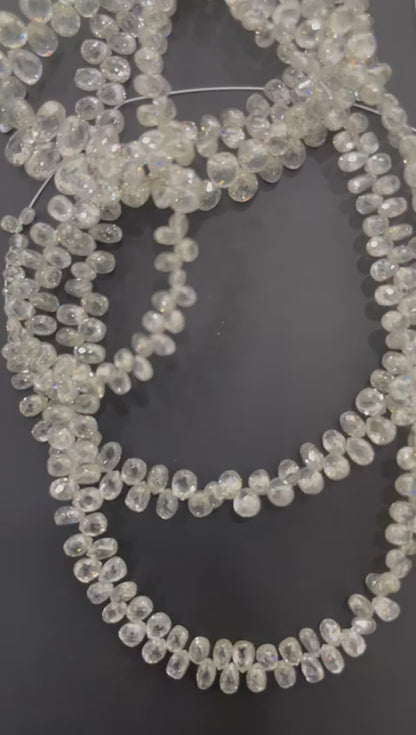 Rare Clear White Diamond Briolette Beads, Clear White diamond faceted Teardrop Beads,