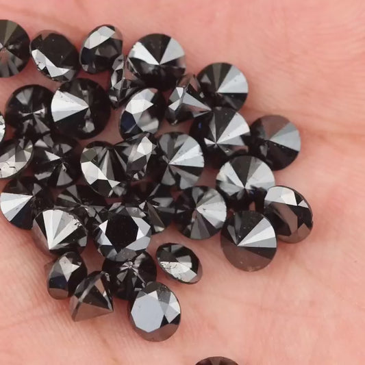 1 - 1.95 Carat Round Brilliant Loose Black Diamond in Faceted Cut, For Jewelry Making! Great Shine And Elegant Look