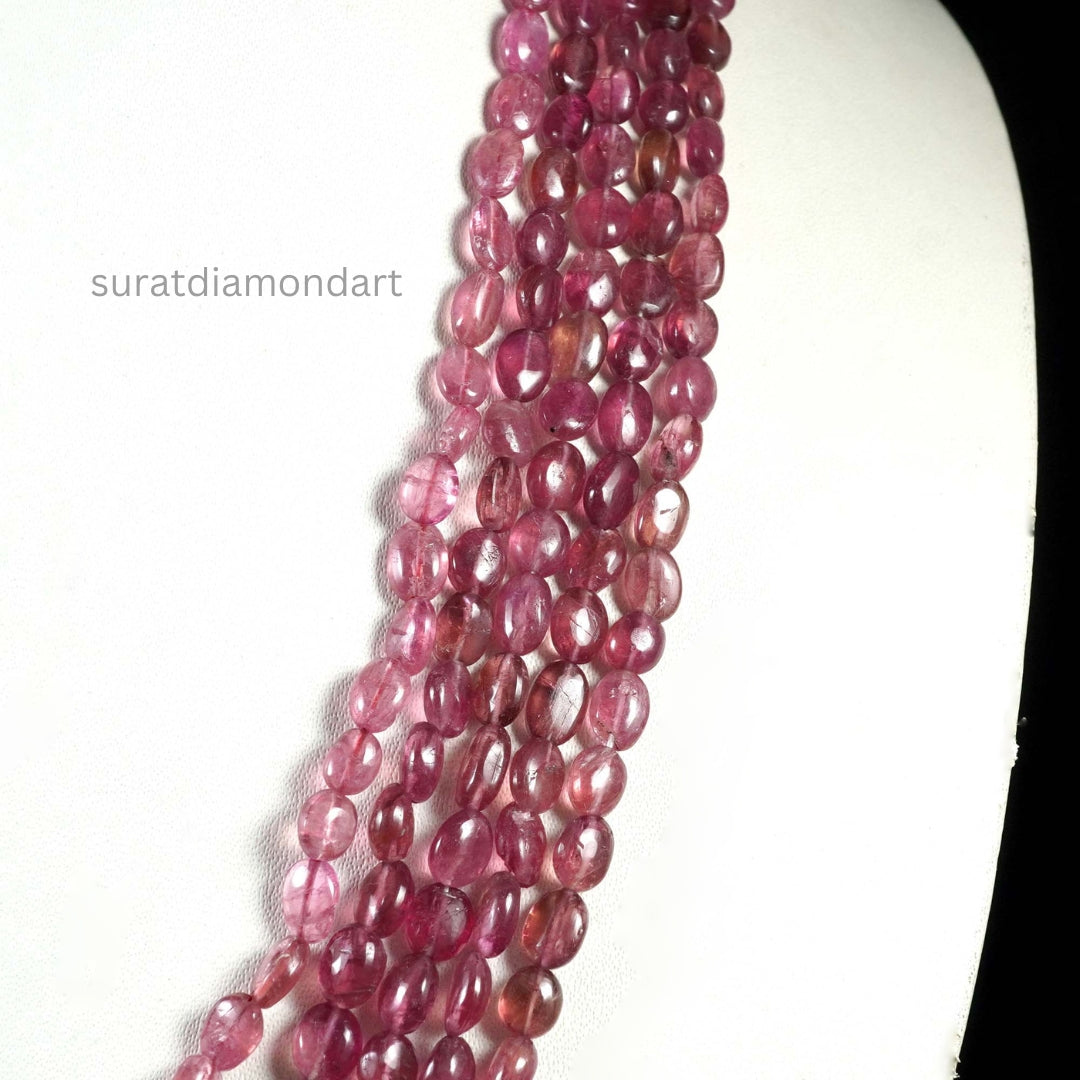 Natural Pink Tourmaline 3x5 to 7x10 mm Smooth Oval Shape Beads Gemstone For Making Jewelry 16 Inch Strands AAA+ - suratdiamondart