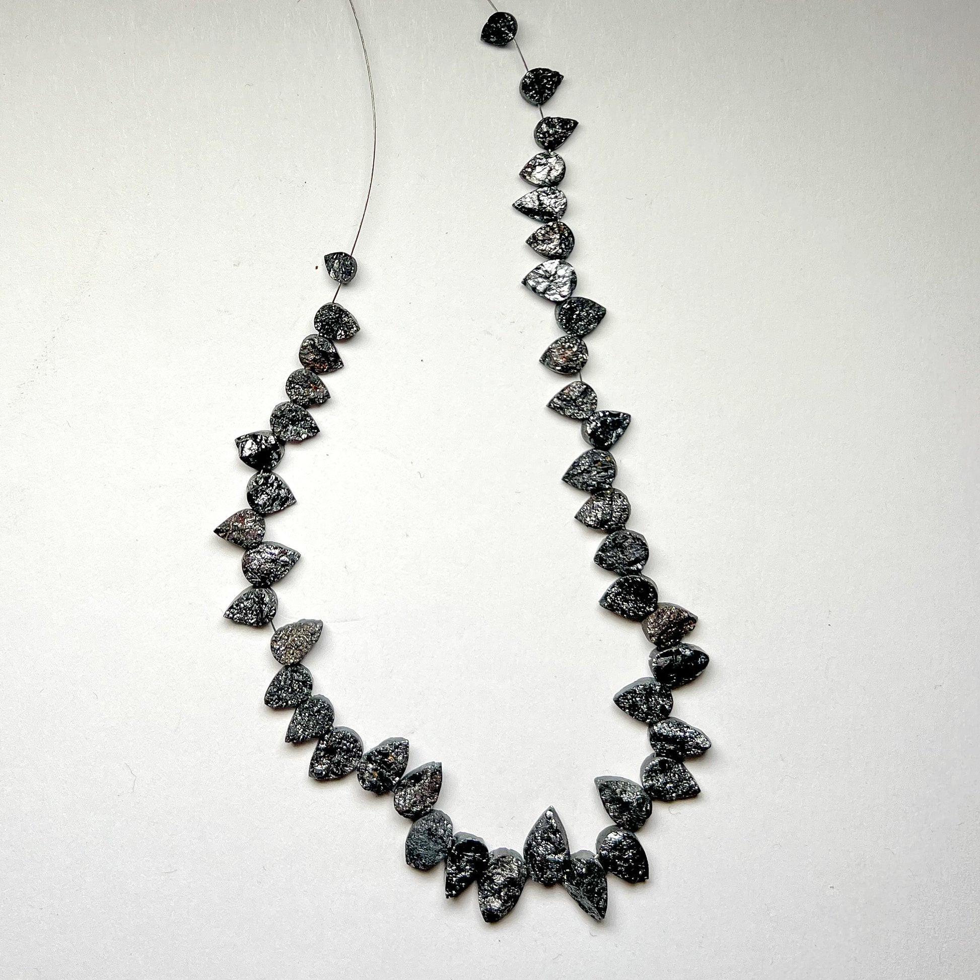 Natural Black Diamond Uncut Raw Pear Shape Beads, 5.40 x 4.00-9.10 x 5.60 MM Diamond Necklace, 5.50-6.00 Inch Strand - suratdiamondart