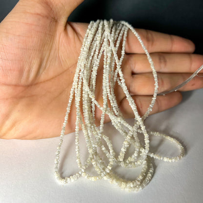 Natural White Diamond Uncut Raw Beads, 2.00-2.80 MM Diamond Necklace, 16-Inch Strand| Uncut Diamond Beads