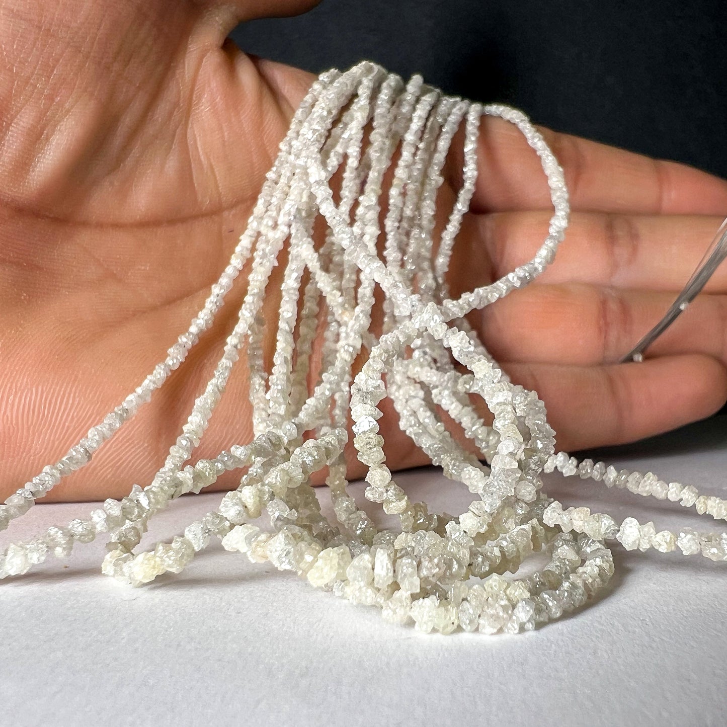 Natural White Diamond Uncut Raw Beads, 2.00-2.80 MM Diamond Necklace, 16-Inch Strand| Uncut Diamond Beads