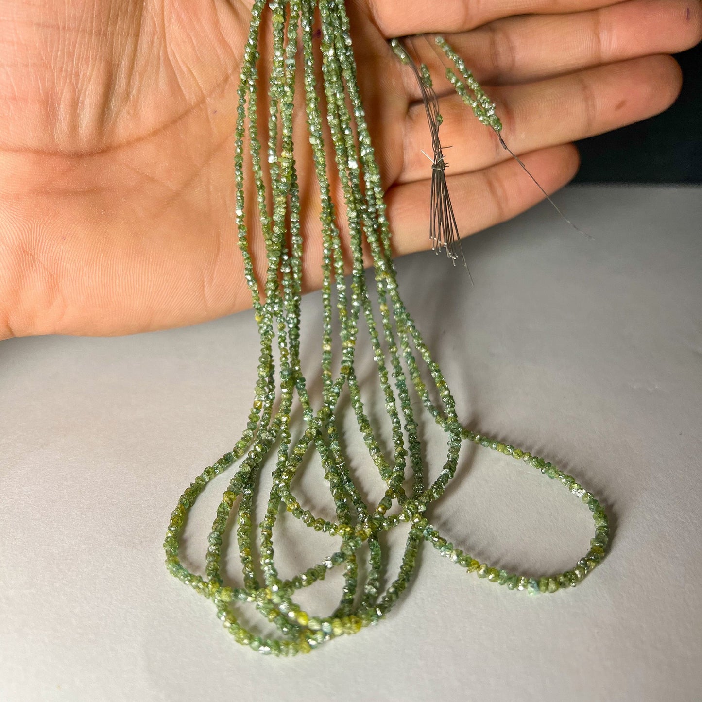 Natural Green Diamond Uncut Raw Beads, 2.00-2.80 MM Diamond Necklace, 16-Inch Strand| Uncut Diamond Beads