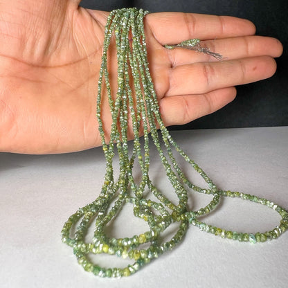 Natural Green Diamond Uncut Raw Beads, 2.00-2.80 MM Diamond Necklace, 16-Inch Strand| Uncut Diamond Beads