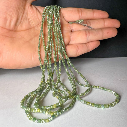 Natural Green Diamond Uncut Raw Beads, 2.00-2.80 MM Diamond Necklace, 16-Inch Strand| Uncut Diamond Beads