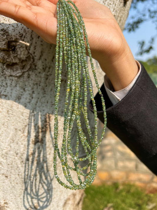 Natural Green Diamond Uncut Raw Beads, 2.00-2.80 MM Diamond Necklace, 16-Inch Strand| Uncut Diamond Beads