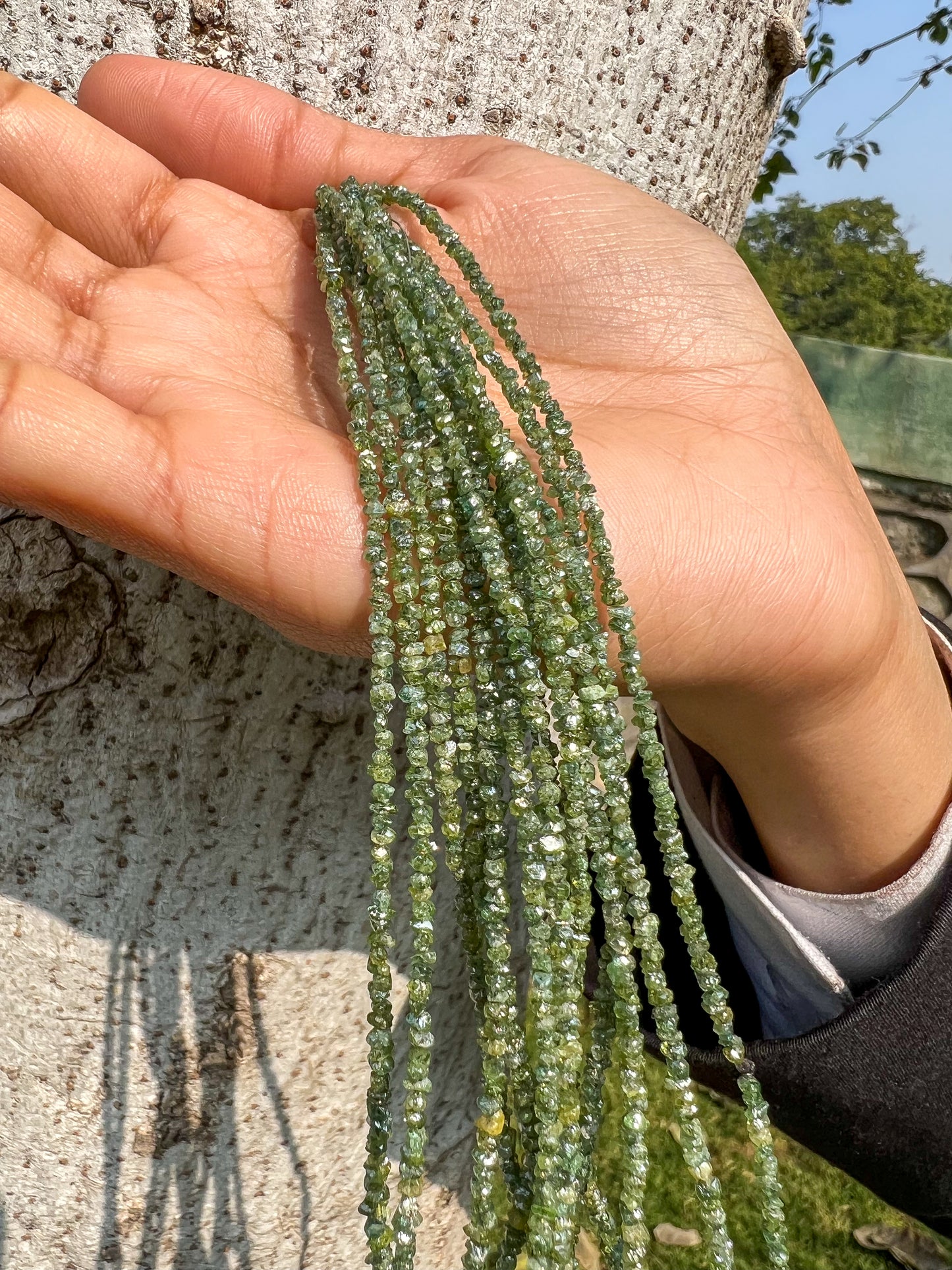 Natural Green Diamond Uncut Raw Beads, 2.00-2.80 MM Diamond Necklace, 16-Inch Strand| Uncut Diamond Beads