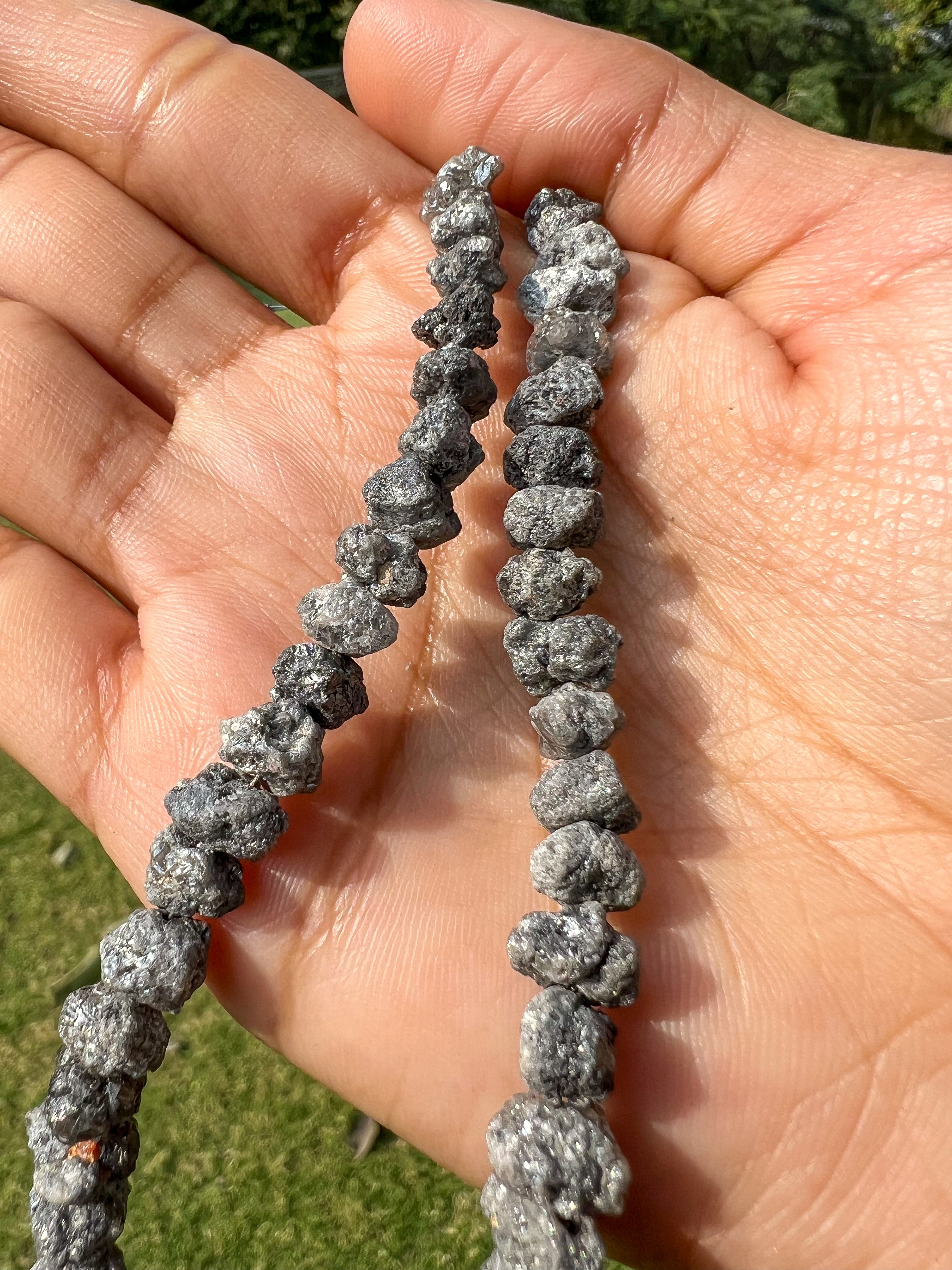 Sale Natural Grey order Diamond Raw Uncut Beads | Grey Raw Diamond Necklace | 2-2.5 MM Uncut Beads | 15 Cts | 14 Inches | Diamond Rough