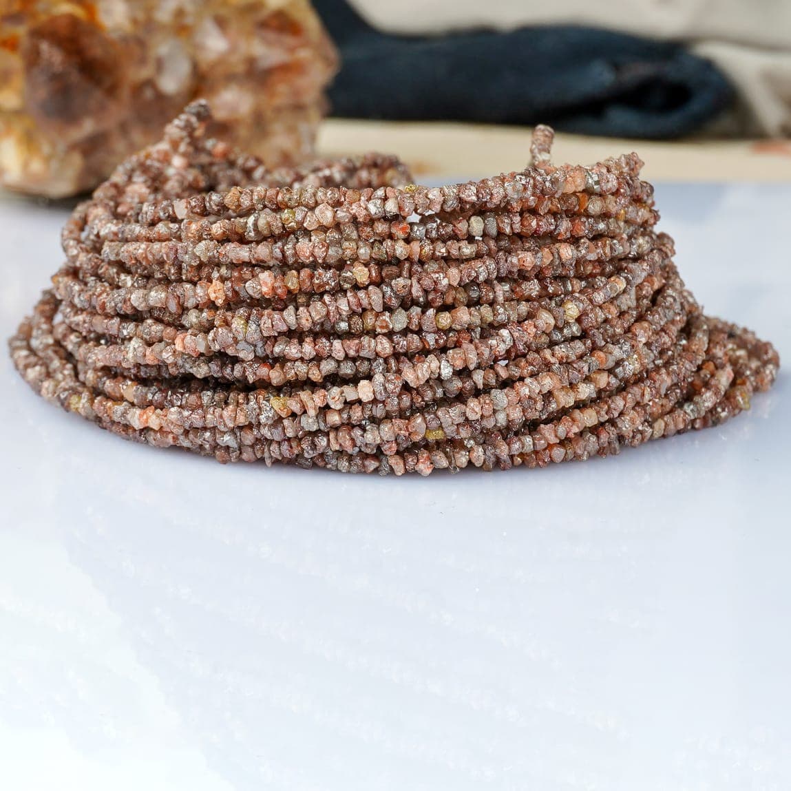 Natural Red Brown Diamond Uncut Raw Beads, 1.90-2.60 MM Diamond Necklace, 16-Inch Strand AAA+| Uncut Diamond Beads - suratdiamondart