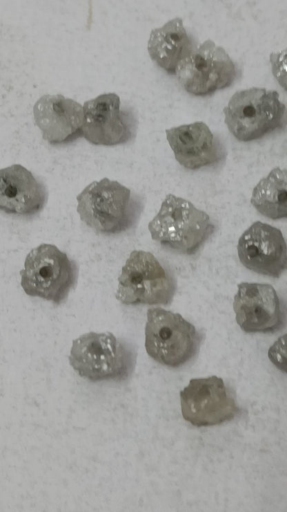 Natural Row White Gray Uncut Half Drilled 5- 6 mm Loose Diamond for jewelry making ,Drill Size Half Drilled (1 MM)